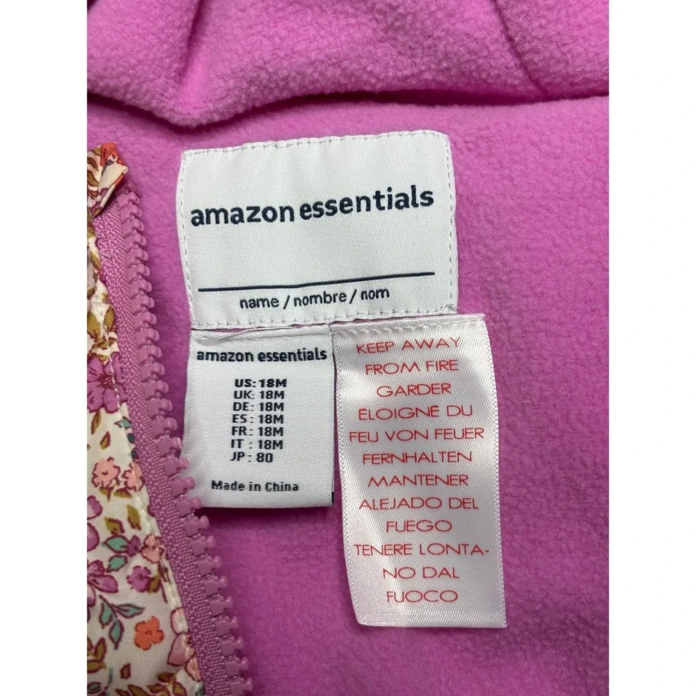 Amazon Essentials Snowsuit Girls 18M Pink Floral Quilted Fleece Lined Bunting